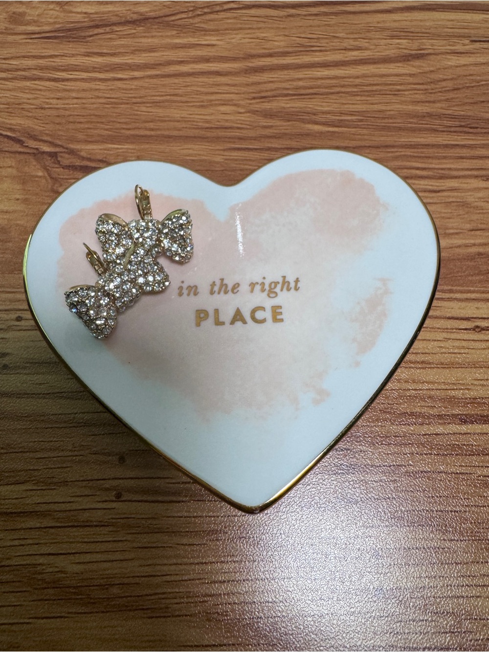 kate spade Heart Jewelry Dish in White and Blush with Gold Trim